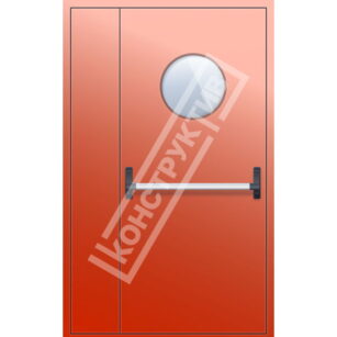 Полуторная противопожарная дверь с антипаникой и круглым окошком EIS15,30,45,60