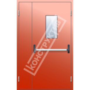 Полуторная противопожарная дверь с антипаникой и окошком EIS15,30,45,60